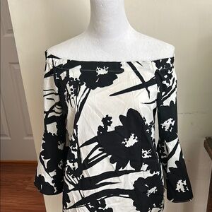 Black and White Floral Off-Shoulder Top